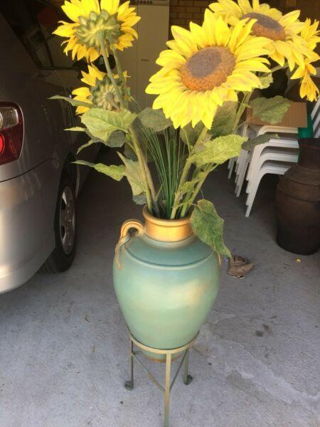 TWO VASES WITH ARTIFICIAL SUNFLOWERS