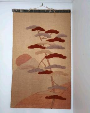 Vintage woven wall hanging tree sun