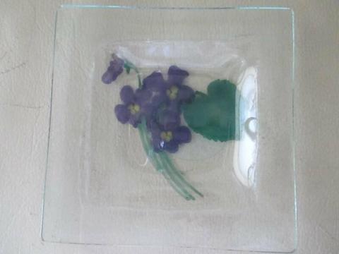 Hand Painted Violets on Decorative Glass Hanging Plate