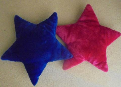 2 x Decorative Cushions - Pink and Blue Stars - approx 40cm tall