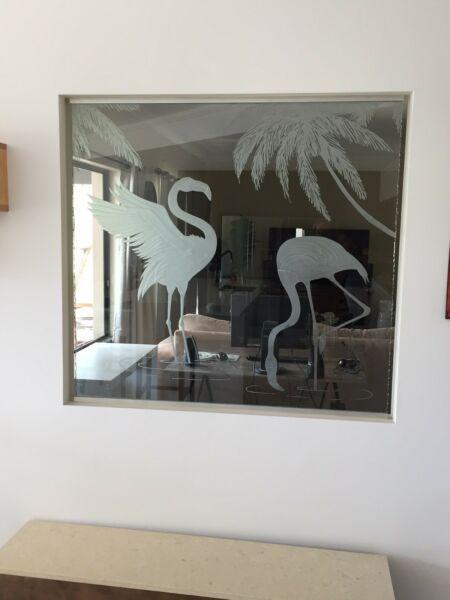 Flamingo Etched Glass Artwork Panel