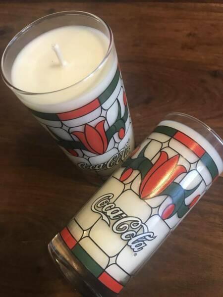Pair of Rare Coca Cola Glasses with Gardenia Aroma Soy Candles
