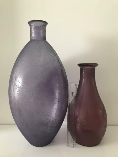 Designer set of 2 large purple vases - handmade in Spain