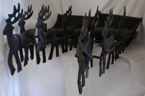 2 Large Black Metal Reindeer Candle Holders Rustic