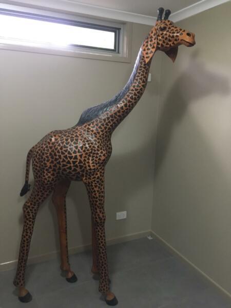 Giraffe statue leather wrapped (over 6 foot tall)