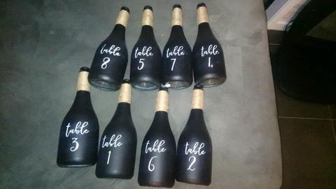 8 Black Glass Wine bottle table numbers