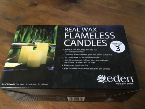 Real wax flame less candles set of 3
