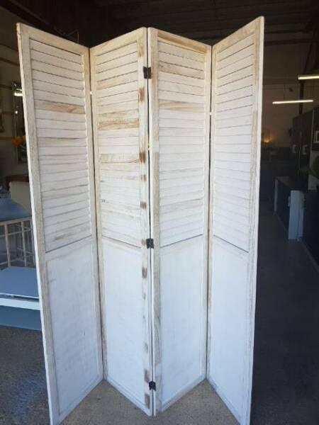 Distressed White Timber 4 Panel Room Divider