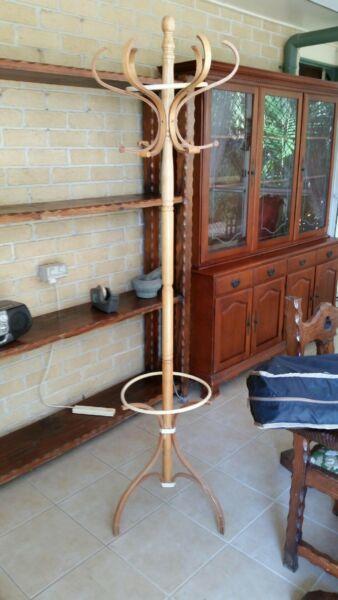 Wooden and cane hat rack