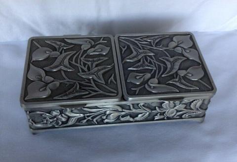 Embossed Metal Two lid rectangular Jewellery Box