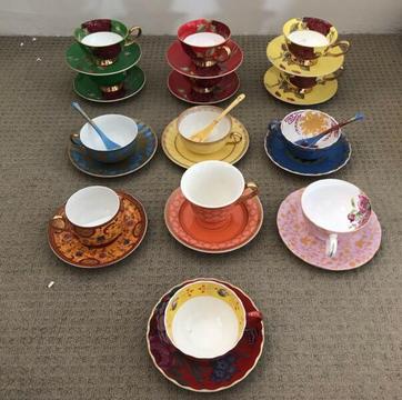 Assorted tea too tea cups, vintage teapot set, boho trinket box set