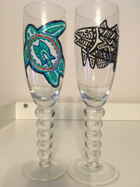 Hand Painted Wedding Anniversary Champagne Flutes