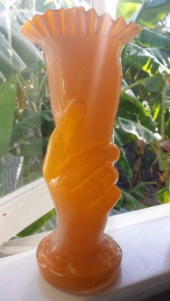 orange glass vase very old