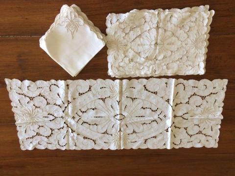 Antique Madeira Lace Runner 8 placemats & 8 napkins