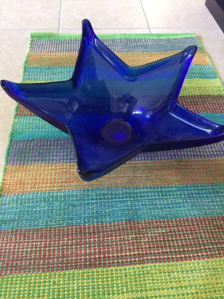 Large Blue Star Shaped Glass Bowl