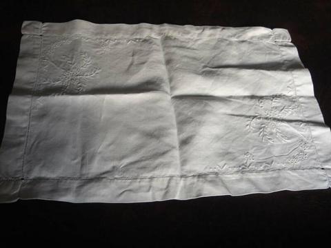 White Linen rectangular Doily Table Runner - embroidered by hand