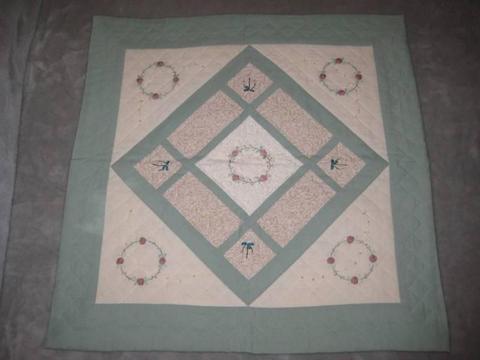 Cream & Pale Green Quilted Square