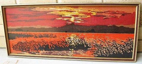 Hand worked Framed Tapestry Picture - Glass Framed - Sunset