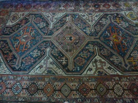 80 yo signed, hand knotted tribal wool rug, 2.77m x 1.67m