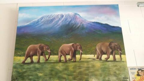 Canvas painting elephant scene hand painted by S/Hollamby