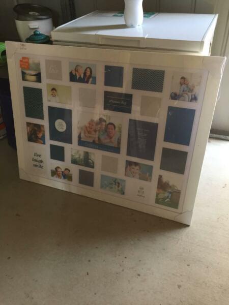 2 large white picture frames, hold multiple pictures