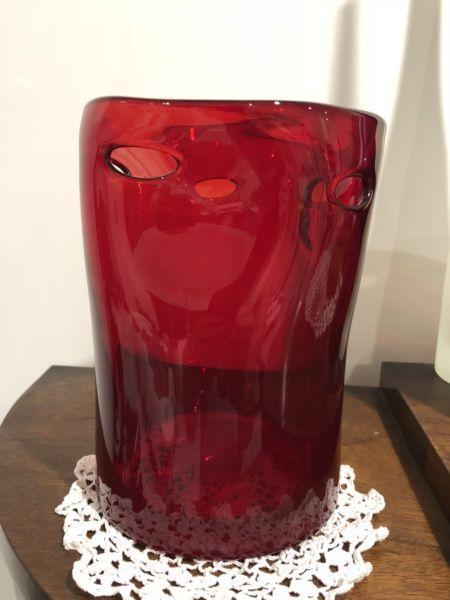 Large Glass Red Vase - Very Unusual