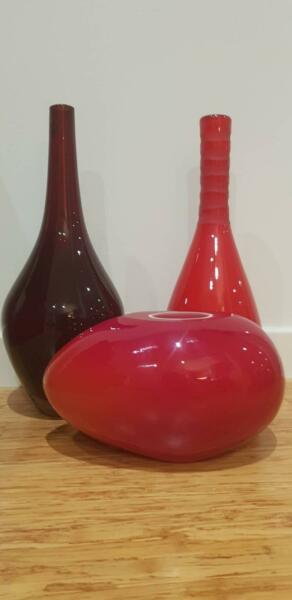Three Red glass vases, good condition