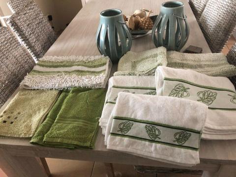 Green & White Towels, Hand Towels & Mats