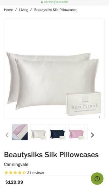 Brand new Canningvale 'Beautysilks' Silver Silk Pillowcases RRP 129.99