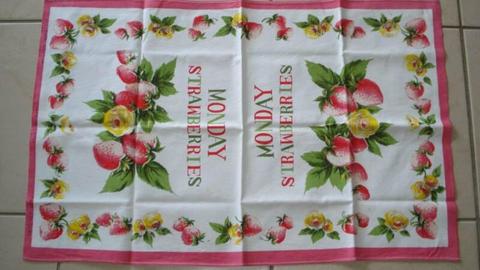 Vintage 'Monday Strawberries' Tea Towel