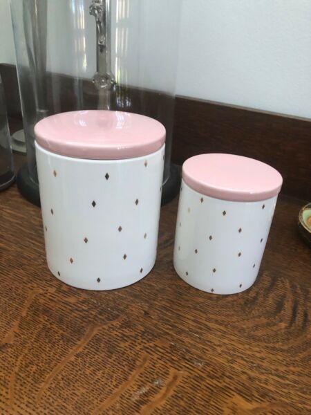 Matching Pair Kikki K Ceramic Canisters Pink Gold