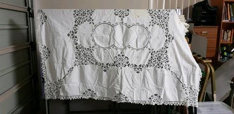 Tablecloth and Napkins - white with lacework