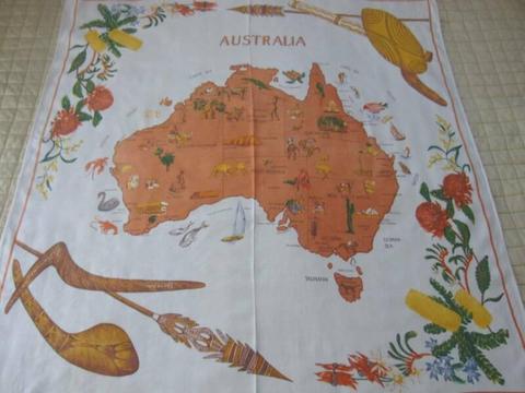 Vintage Souvenir Tablecloth Map of Australia Wall Hanging