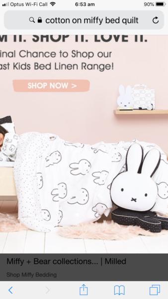 Miffy bed quilt and cushion single size quilt