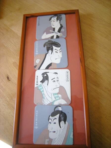 Vintage Japanese Men Women Faces Pictures with Frames Two