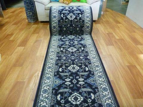 Heritage Navy Detailed All Over Pattern Hall Runner