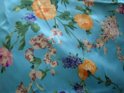 Sewing fabric blue floral polyester satin 150cm (W) x 2.2m (L)