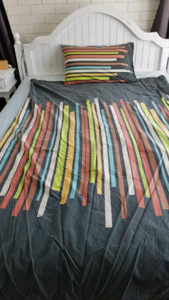 Striped single doona cover & pillowcase