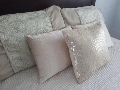Beautiful QS gold coverlet with matching cases and cushions