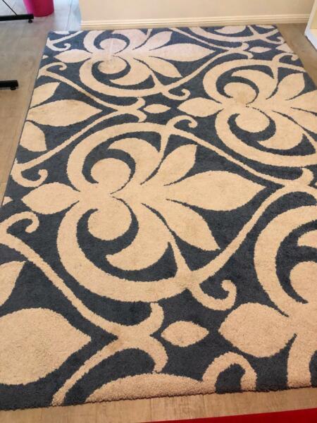 Blue and white patterned rug
