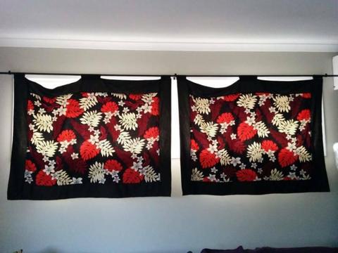 Black/Red Floral Curtains