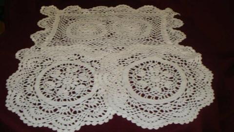 Pretty White Crocheted Set of Doilies