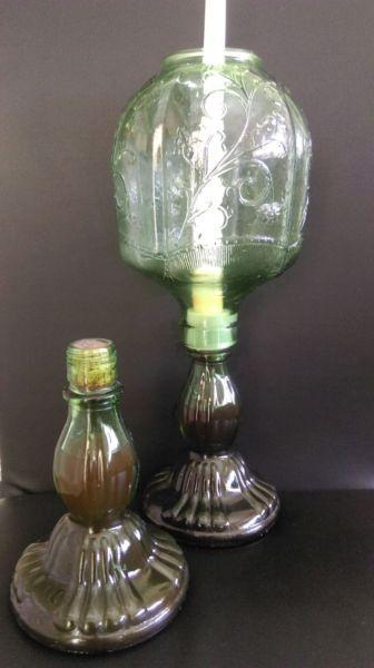 RETRO. GREEN THICK GLASS. CANDLE HOLDER. VASE