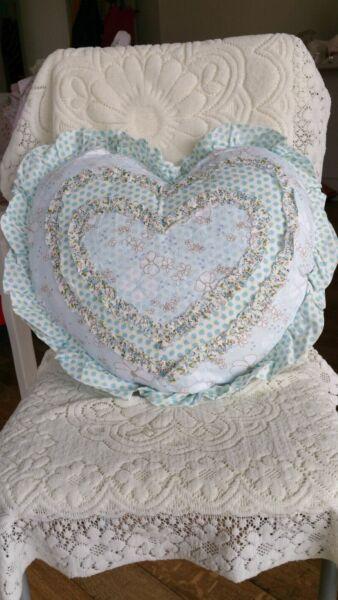 New floral light blue heart shaped throw cushion