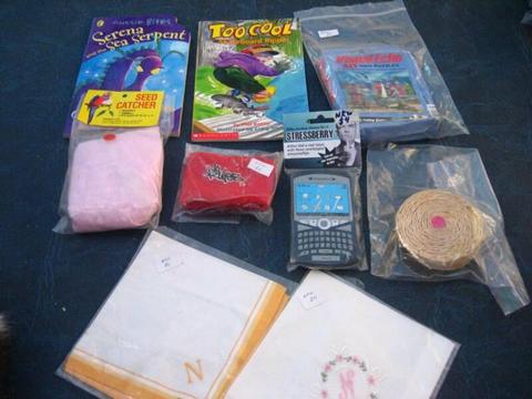 New mixed items $4 each hankies,3D mini puzzle,seed catcher,books
