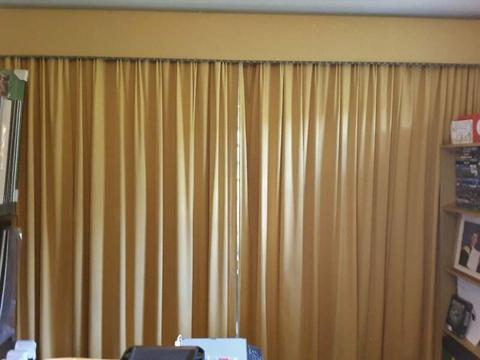 Gold fabric curtains pelmet resort hotel home theatre 235cm drop