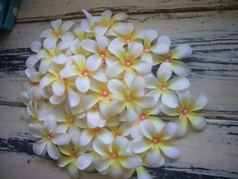 50 x silk frangipani flowers with pearl handmade wedding