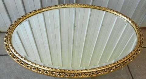 Wall Mirror Oval Bevelled Edge Gold Gilt Hand Carved Frame 1968