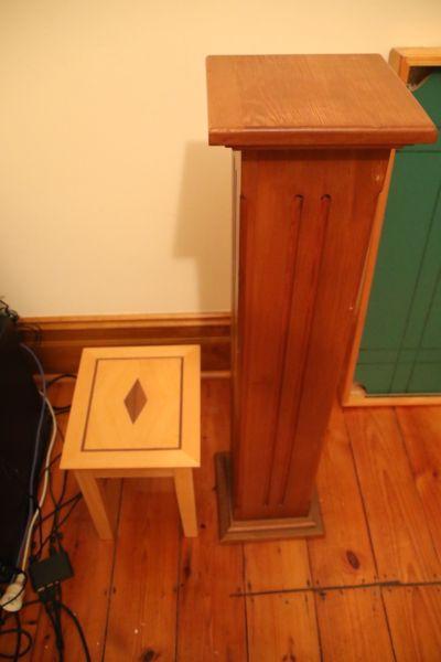 Small Wooden Table and Wooden Standing Column