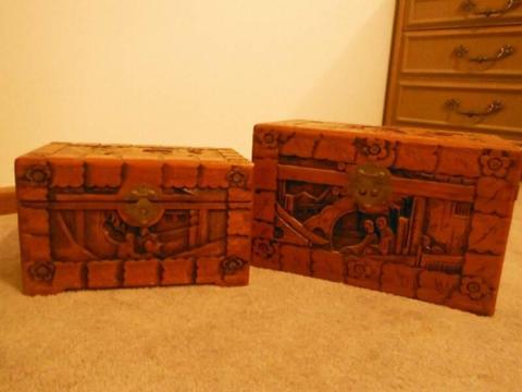 2 Carved wooden boxes